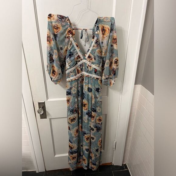 Maurices Floral Maxi Dress - Blue and Cream - Picture 1 of 5
